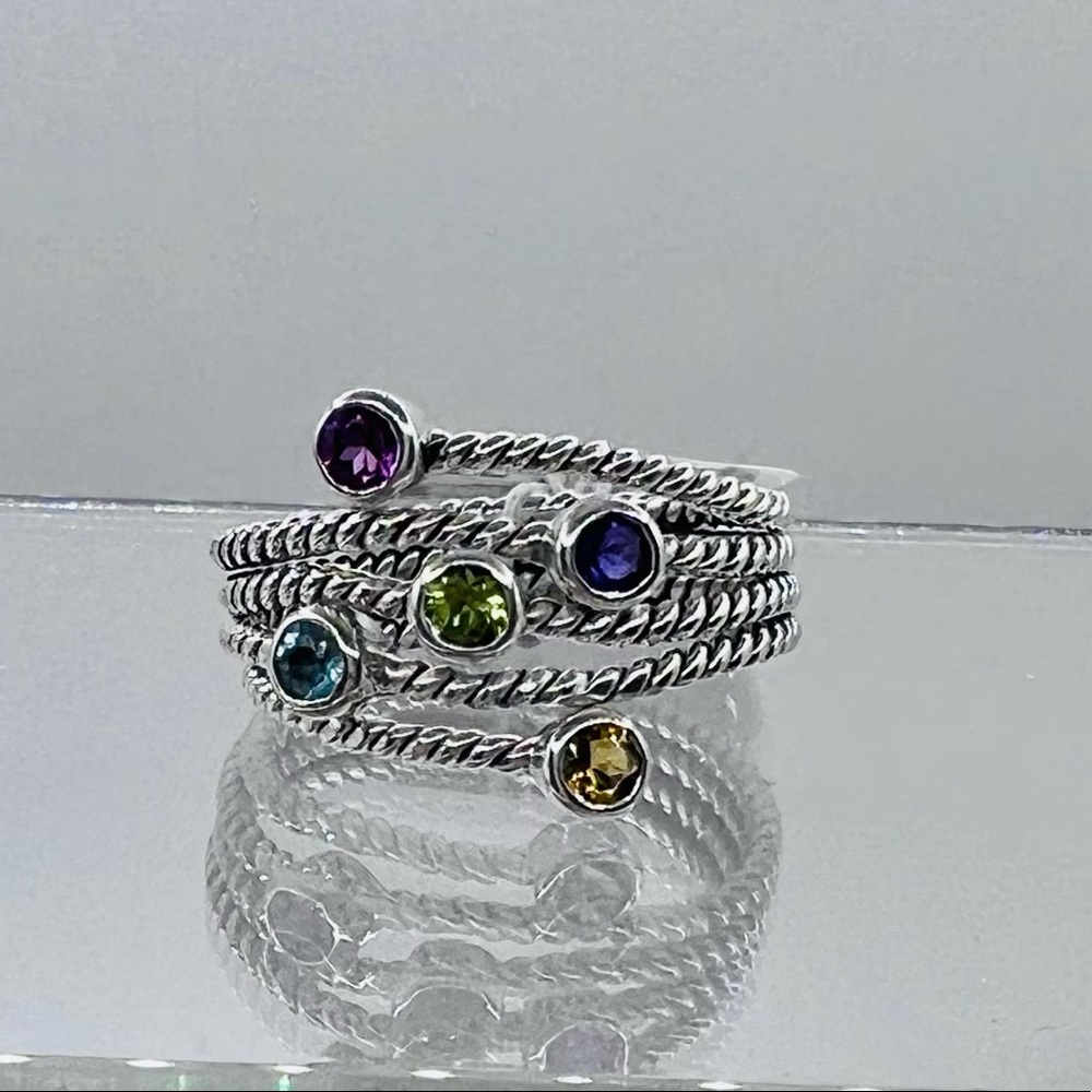 Samuel B. Multicolor Gemstone Sterling Rope Stackable Ring - Picture 3 of 6